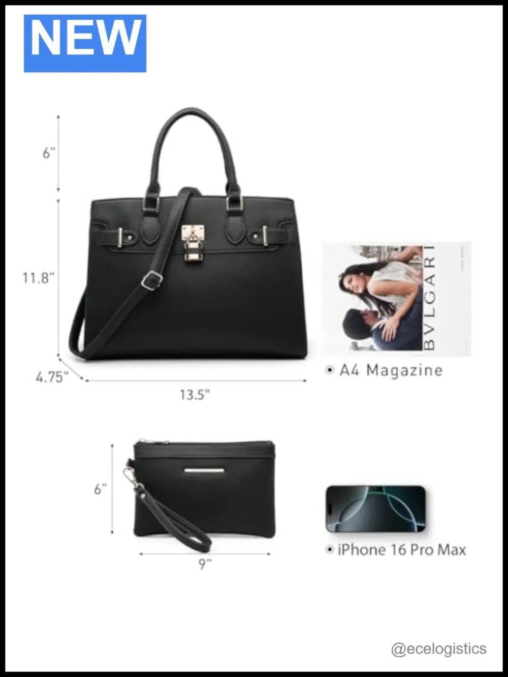 Vegan Leather Satchel Tote Handbag with Matching Clutch